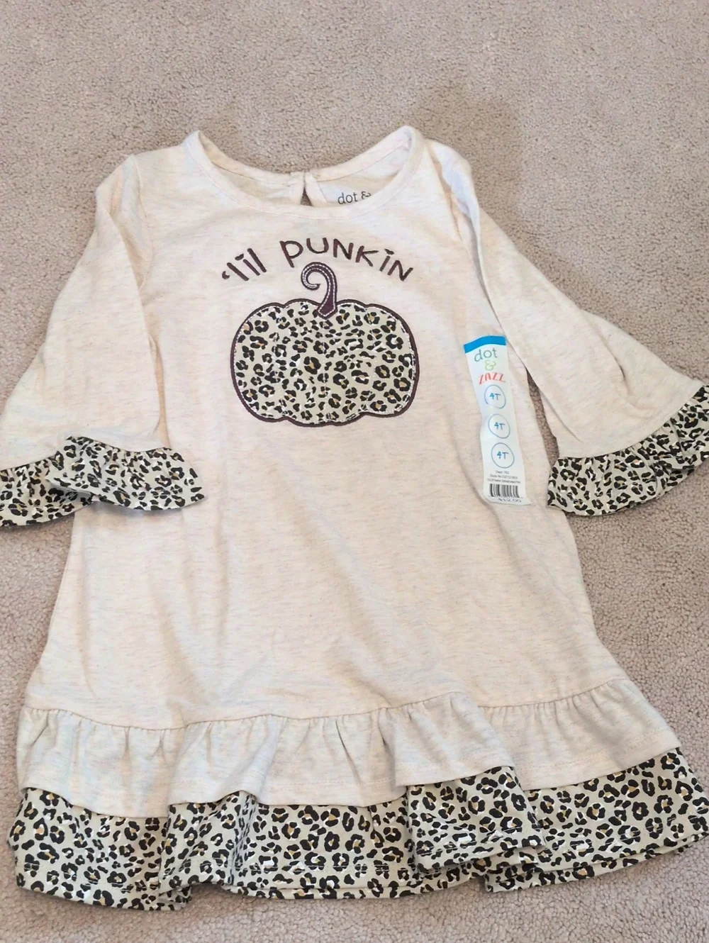 New w/Tags! Dot & Co 'Til Punkin' Cream Leopard Trim Kids Dress